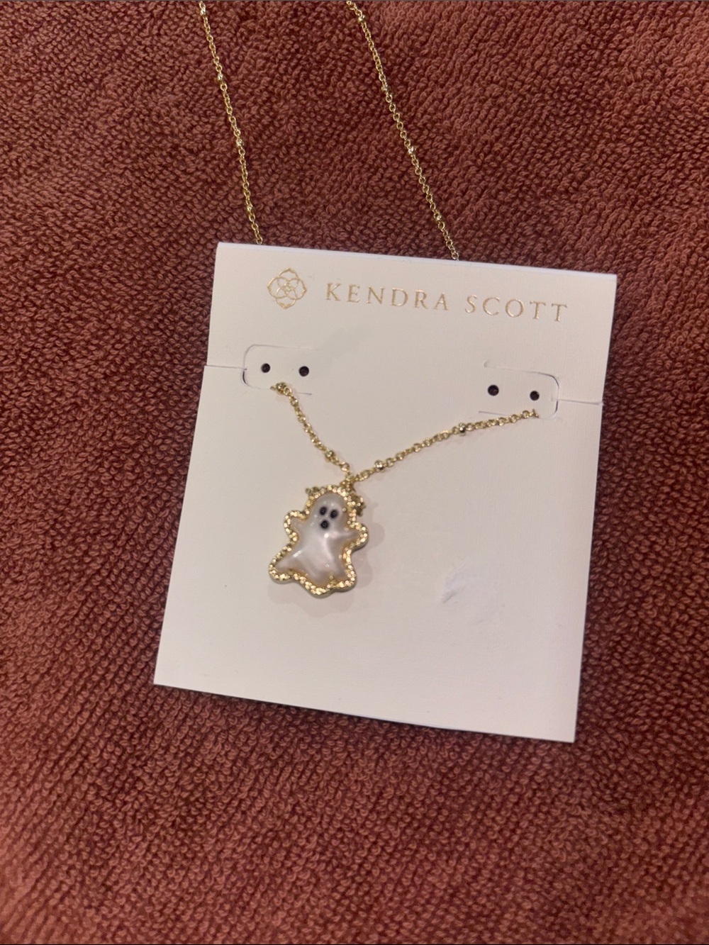 Kendra Scott Gold Tone Necklace with White Ghost Reversible Pendant!!